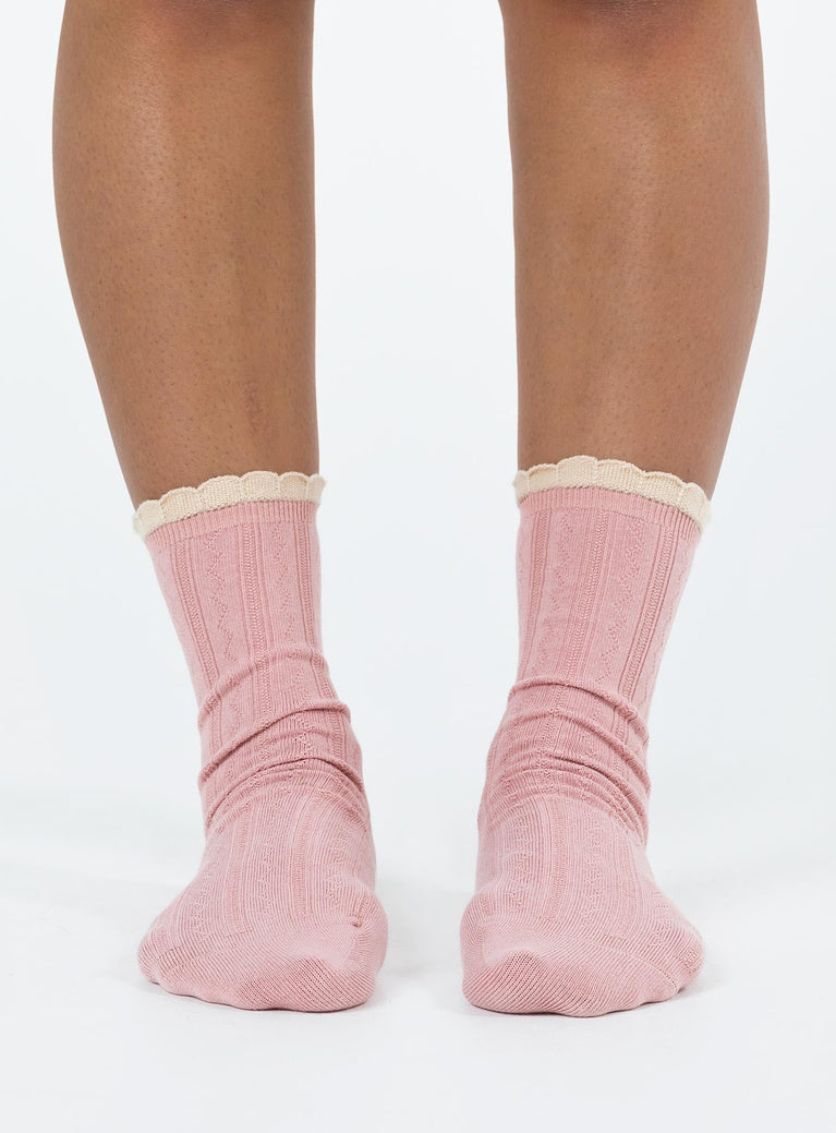 Pink socks Crew length  Frilled edge  Good stretch OSFM