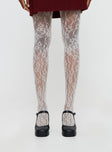 White Fishnet style stockings High rise, floral print