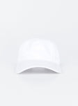 White cotton cap Adjustable strap at back Curved brim