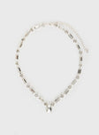 Silver-toned necklace Diamonte-like detail, drop charm, lobster clasp fastening 