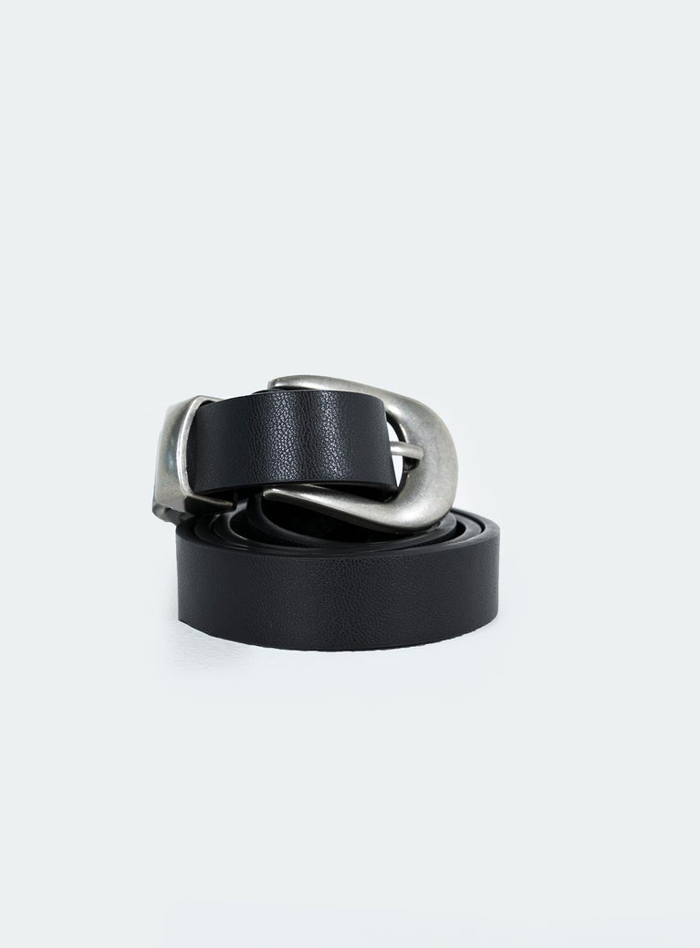 Black faux leather belt silver hardware