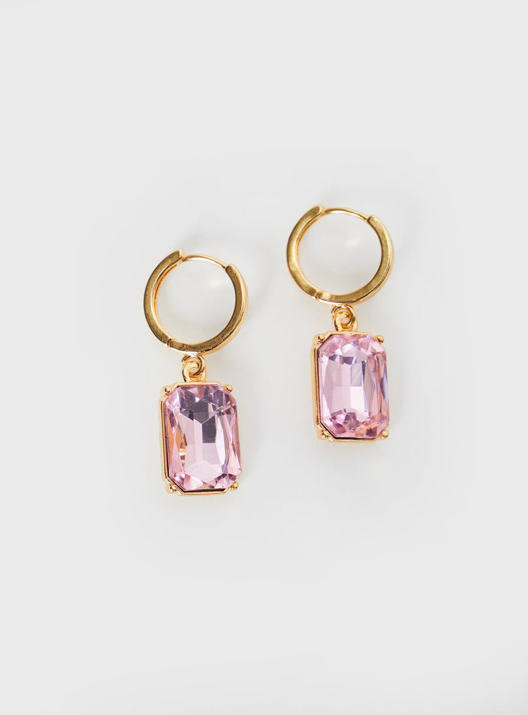 Gold-toned earrings Gemstone detail, hoop fastening