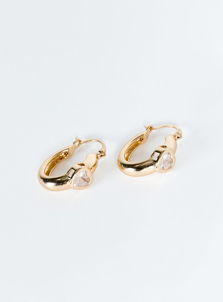 Gold-toned earrings Hoop design, clasp fastening, diamante detail