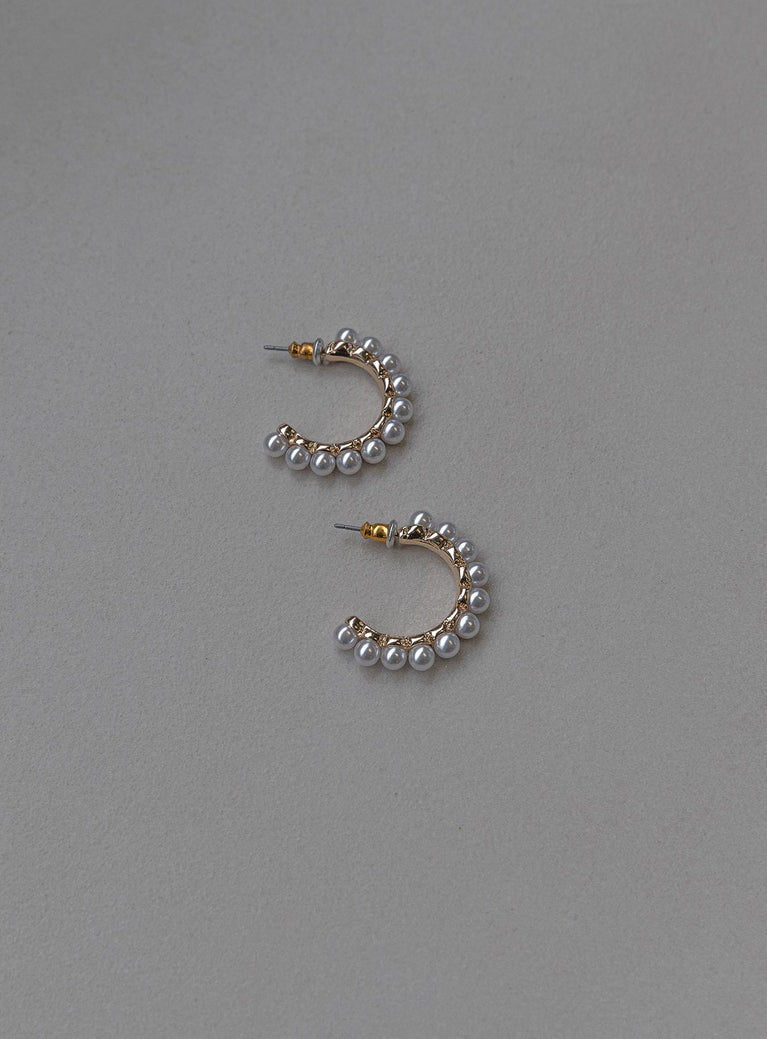 Earrings Princess Polly Exclusive 50% zinc alloy 50% acrylic Stud fastening  Hoop look  Pearl detail 