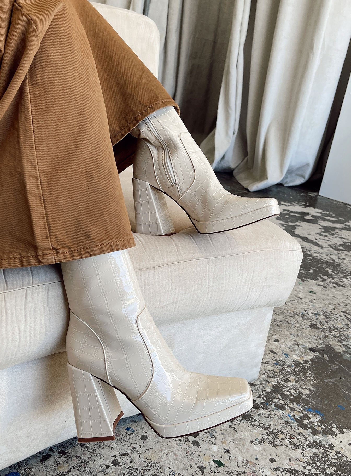 Cream store platform boots