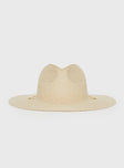 Woven hat  Wide brim, shell and bead strap detail, elasticated inner band