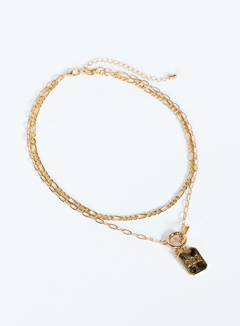 Gold-toned necklace Two fixed chains - these cannot be worn separately, drop charms, lobster clasp fastening