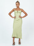 Maxi dress Elasticated shoulder straps Gathered bust Tie fastening at front Invisible zip fastening at side