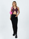 Cropped top Mesh material Printed design Button fastening  Split hem 