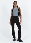 Black slim fitting pants High rise Zip and button fastening Invisible zip at cuff Good stretch