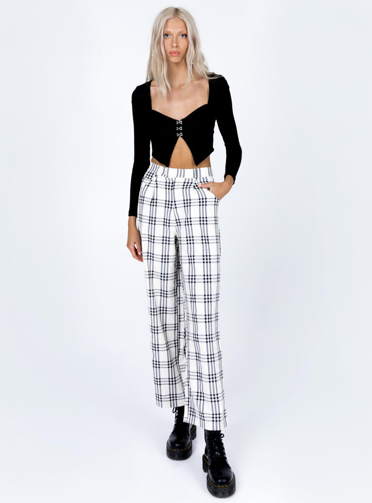 Princess Polly   Declan Checked Wide Leg Pants White