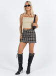 Mini skirt Plaid print Belt looped waist Invisible zip fastening at side