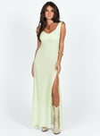 Maxi dress Fixed shoulder straps V neckline Invisible zip fastening at back High leg slit 