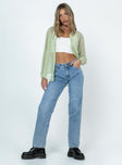 Green long sleeve shirt Sheer material Classic collar Button fastening at front Single button cuff