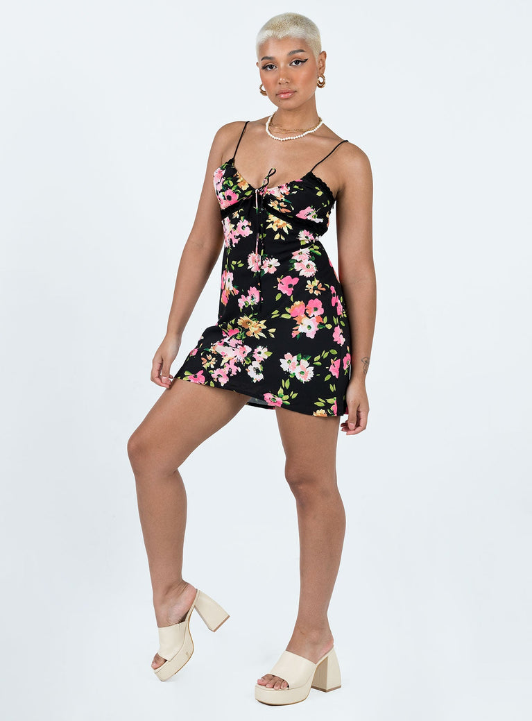 Emilee Mini Dress Black Floral