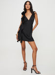 Mini dress  V-neckline, Rose frill detail-detachable, fixed tie Invisible zip fastening at side 