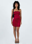 Princess Polly Square Neck  Ramie Strapless Mini Dress Burgundy