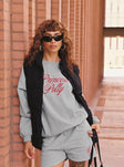 Princess Polly Crew Neck Sweatshirt Cursive Text Grey Marle / Red Princess Polly  regular 