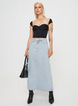 Whessler Split Back Denim Midi Skirt Light Wash