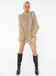 Fluffy knit sweater Drop shoulder Good stretch, unlined 