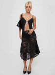 Top Open front style, sheer material, lace trim detail, ribbon detail as tie fastening at bust, adjustable shoulder straps