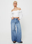 Off-the-shoulder long sleeve top, anglaise material Folded neckline, button detail, invisible zip fastening at side, twin button cuff Non-stretch, fully lined 