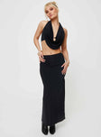 Matching set, slim fitting Halter top, exaggerated cowl neck, low back Maxi skirt, thin elasticated waistband Good stretch, unlined 