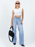 Jeans Light wash denim High waisted Belt looped waist Button & zip fastening Classic five pocket design