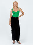 Maxi skirt Zip fastening at side Ruching at front with tie fastening Good stretch Unlined 