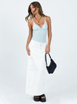 Maxi skirt Invisible zip fastening at back  Drawstring at waist Cargo style leg pockets Slit at back