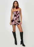 Devino Flower Strapless Mini Dress Pink Multi