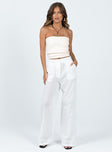 Pants Belt looped waist  Zip & button fastening  Twin hip pockets Anglaise detail at hem & waist