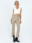 Pants Plaid print Invisible zip fastening at back Slits at hem Straight leg