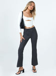 Pants Pinstripe print Low waist Belt looped waist Zip & button fastening Flared leg Twin faux back pockets