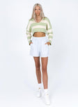 Benson Cropped Sweater Green / White