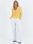 Yellow sweater Knit material Oversized collar V neckline Drop shoulder Good stretch  Unlined 