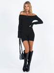 Playsuit Soft knit material Off the shoulder design Ribbed neckline, cuffs and hem