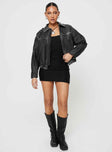 Washed PU jacket Classic collar, silver-toned hardware, zip fastening at front, twin chest pockets, elasticated waistband