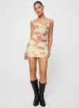 Floral mini skirt Invisible zip fastening, slit at leg