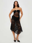 Crop top Strapless style, tie detail at center, sheer lace