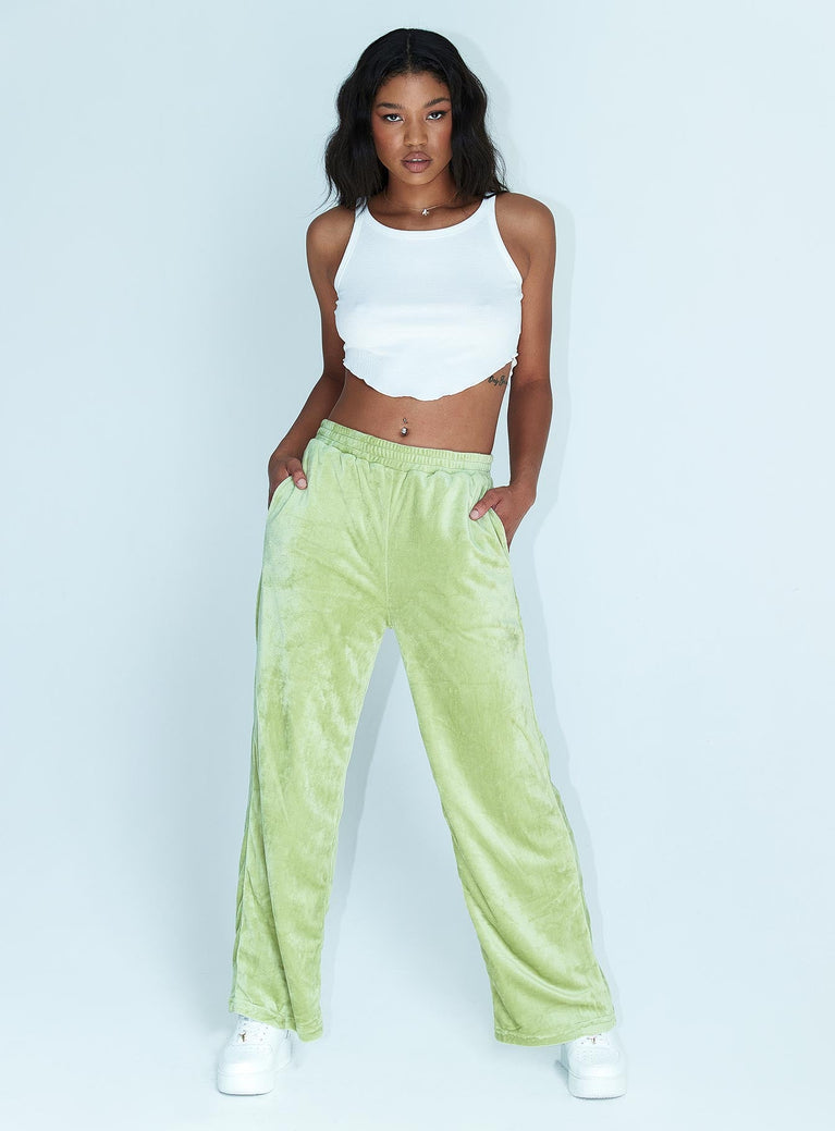 Princess Polly   Hilton Velour Track Pants Sage Green