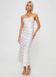 Floral maxi dress Adjustable shoulder straps, scooped neckline, invisible zip fastening Non-stretch material, unlined