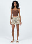 Mini skirt Crochet material Drawstring waistband Good stretch 