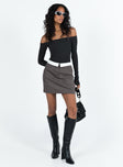 Mini skirt Folded waist detail Zip and clasp fastening Twin hip pockets