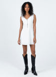 Mini dress Lace trim V neckline Hook & eye fastening at front Invisible zip fastening at back 