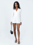 Romper Lapel collar V-neckline Pleated front Zip fastening at front