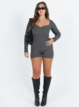 Romper Ribbed knit material V neckline Good stretch Unlined 