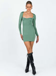 Long sleeve mini dress Square neckline Good stretch Lined body