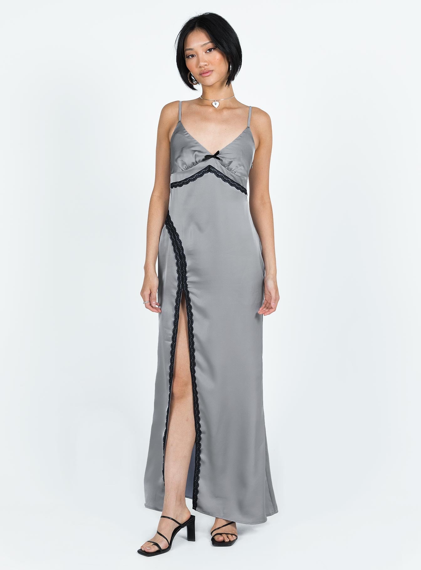 Shop Formal Dress - Sidney Lace Trim Maxi Dress Grey sixth image