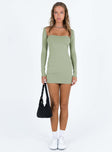 Sage mini dress and top set Long sleeve bolero Strapless mini dress